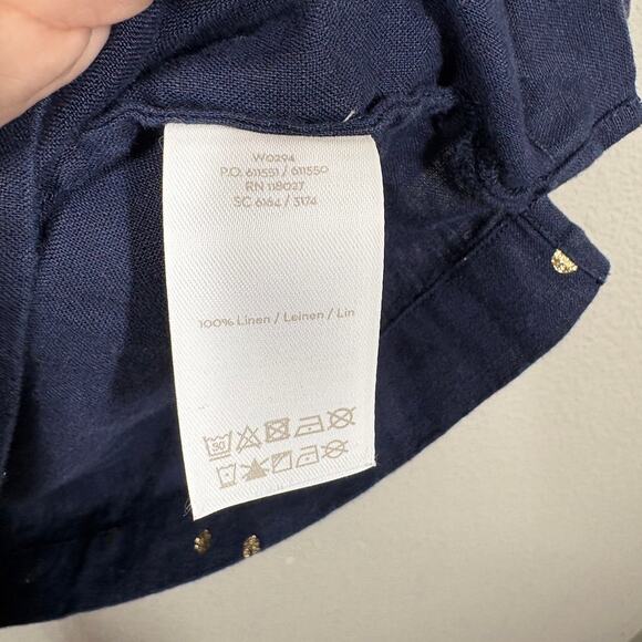 Boden 16R Evangeline Linen Tunic Shift Dress Navy Gold Polka Dot Pompom Trim - Picture 8 of 8